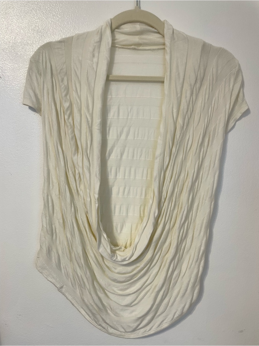 Vintage Y2K Ivory low Cowl Neck Cap Sleeve Draped Blouse Top